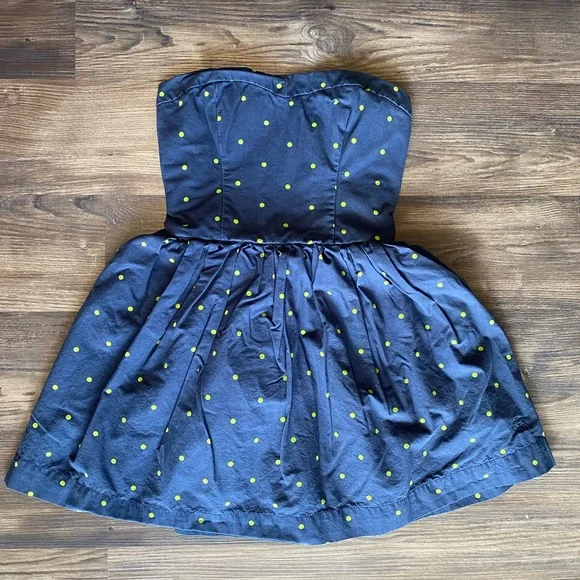 Womens Navy Sweetheart Strapless Dress Polkadots Medium - Abercrombie & Fitch - Picture 1 of 3
